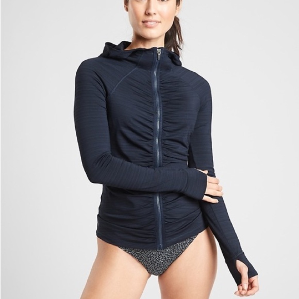 SOLD: Athleta Black Ruched Hooded Jacket